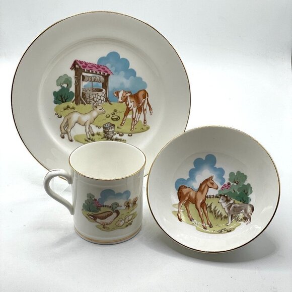 Vintage Rare Princess House Spode Hammersley Child's Farm Animal Dish Set 3 PCS - Picture 1 of 7